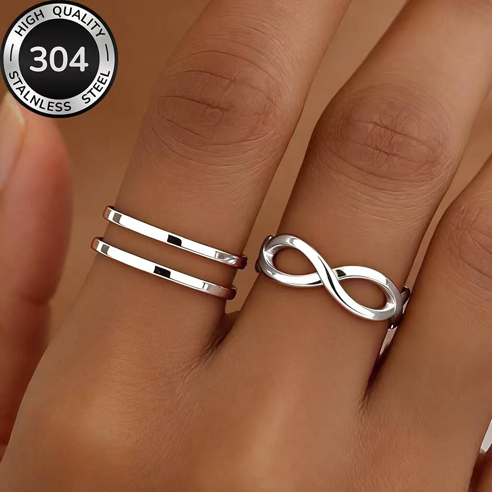 2pcs High-Quality Stainless Steel Stackable Open Ring Set